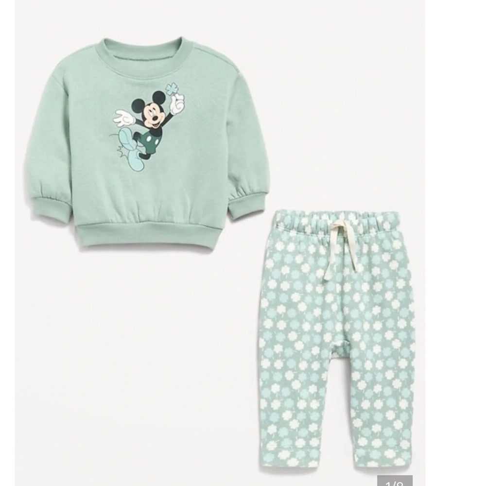 Old Navy Disney Mickey Mouse St Patricks Day Sweatshirt Pants Set 6-12M Green